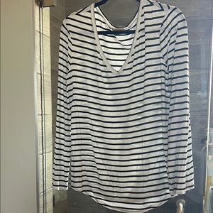 Piko 1988 Black & White Striped V-Neck Long Sleeve Top
